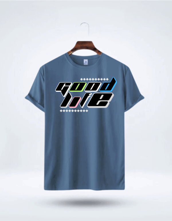 Mens Premium Lycra Cotton Good Life Printed T-shirt - Petrol