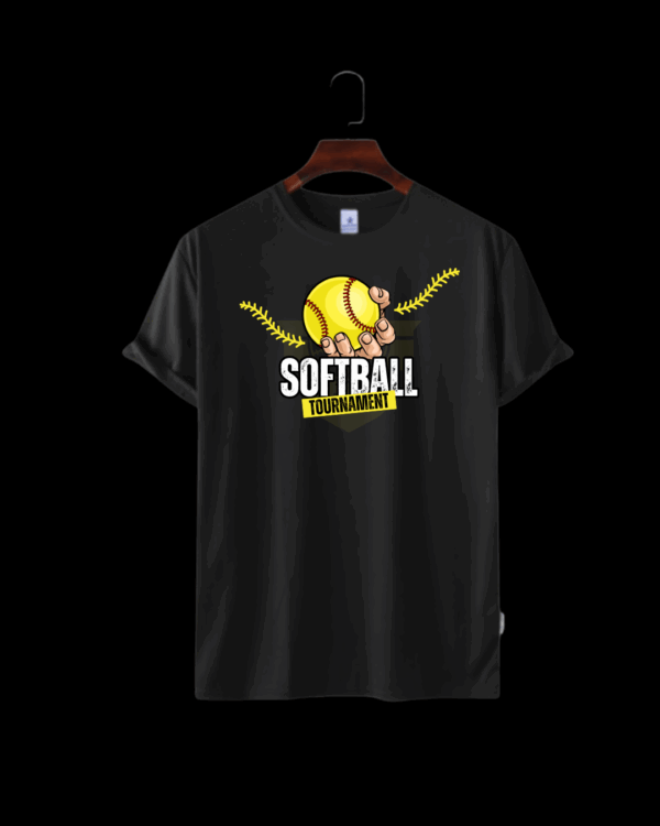 Mens Premium Lycra Cotton Softball Printed T-shirt - Black