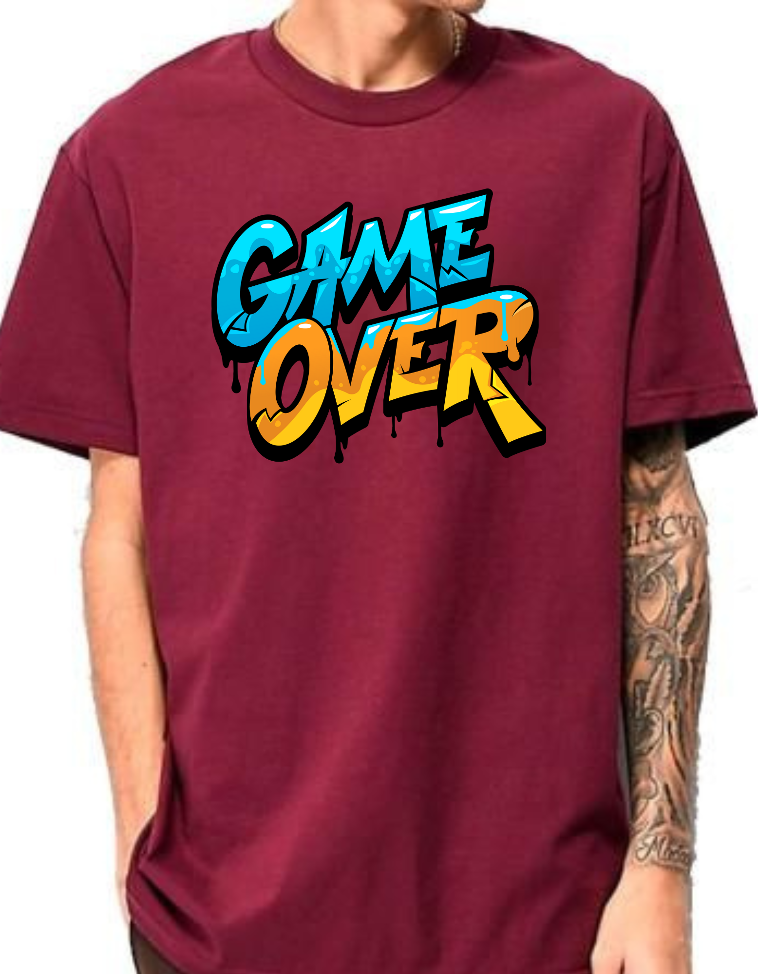 Star Fashion Premium Game Over Drop-Shoulder -Maroon