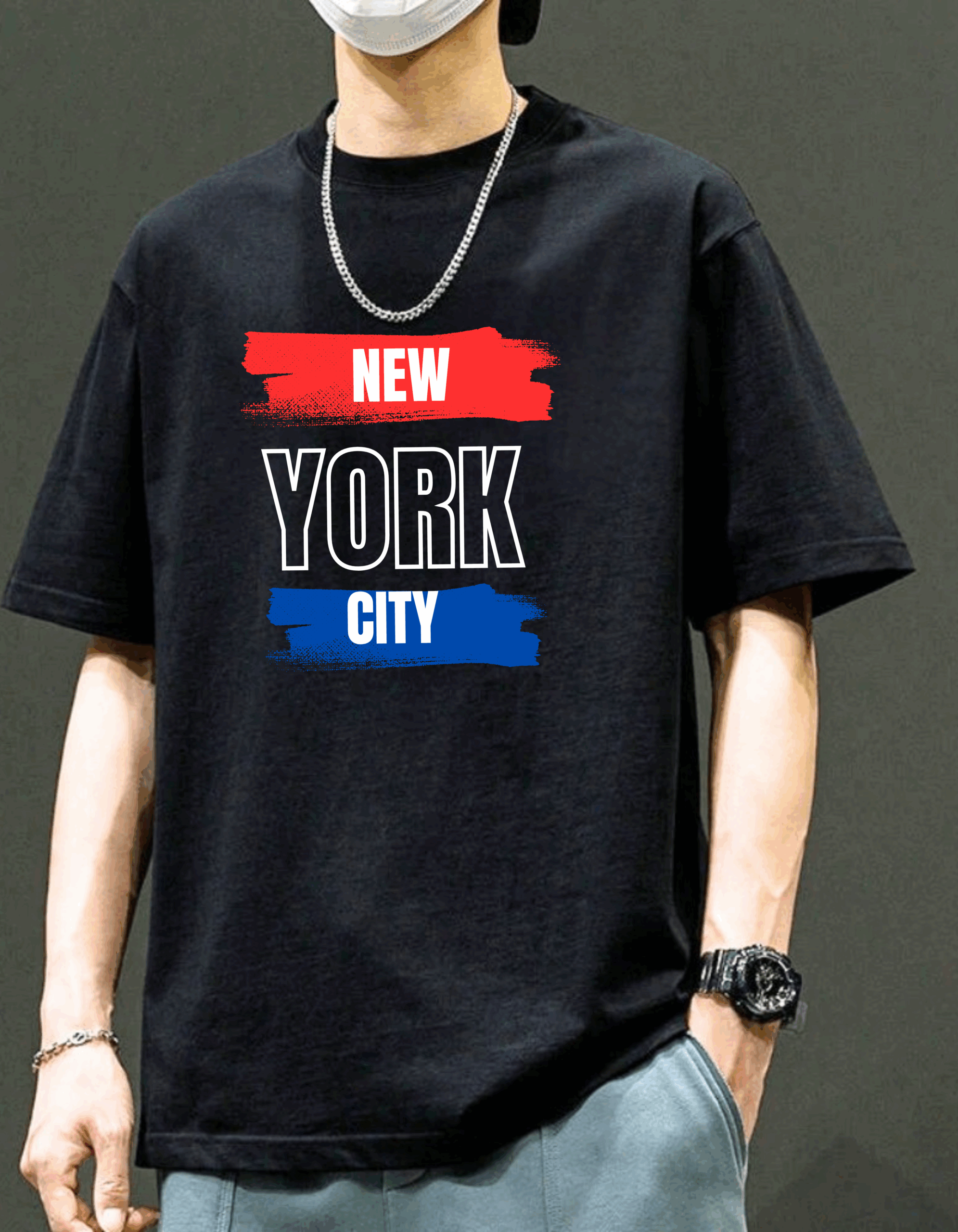 Star Fashion Premium New York City Drop-Shoulder -Black