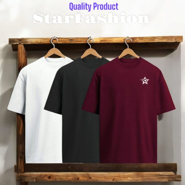 Star Fashion Signature Solid Drop-Shoulder -Combo White Black Maroon