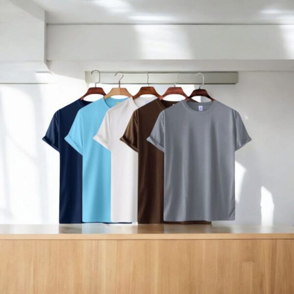 Mens Premium Lycra Cotton Blank T-shirt - Combo 5 Pcs