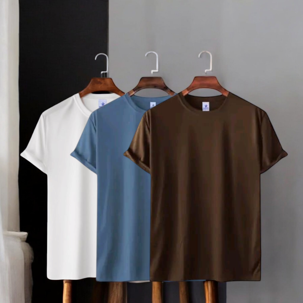 Mens Premium Lycra Cotton Blank - Combo 3 Pcs T Shirt.