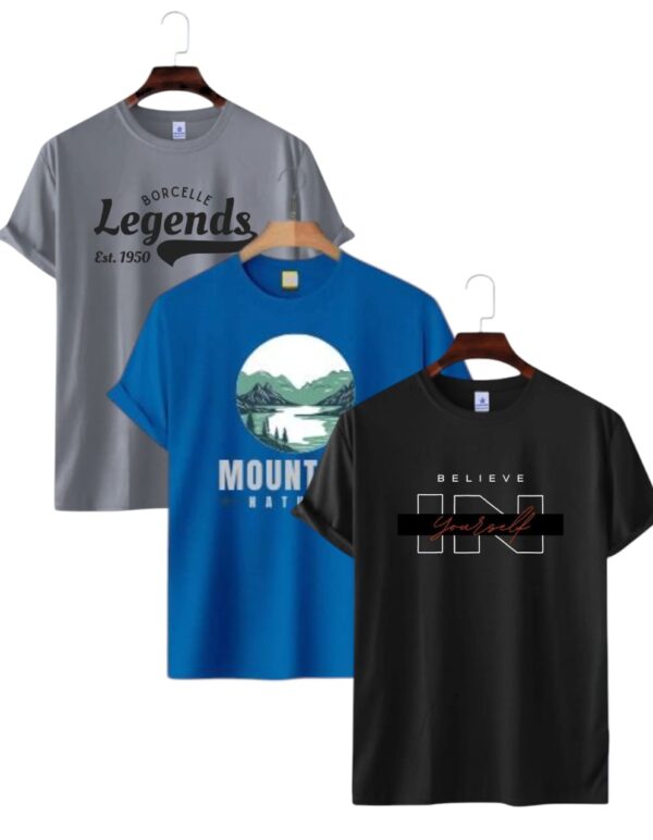 Mens Premium Lycra  Printed T-shirt - 3 Pcs Combo Surma,Black, Royal Blue