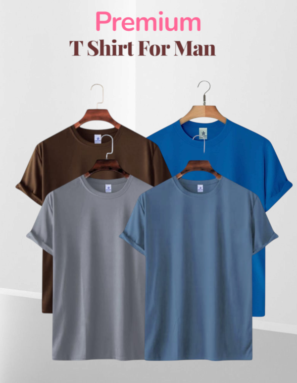 Mens Premium Lycra Cotton Blank T-shirt - Combo 4 Pcs Coffee, Surma, Royal Blue, Petroal