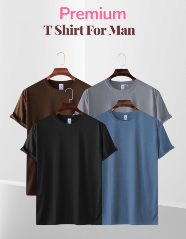 Mens Premium Lycra Cotton Blank T-shirt - Combo 4 Pcs Coffee, Surma, Black, Petroal