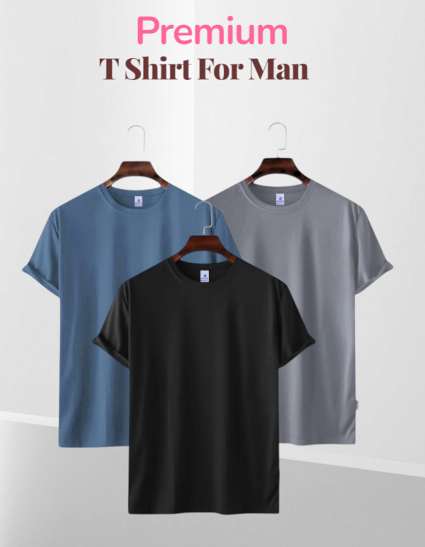 Mens Premium Lycra Cotton Blank - Combo 3 Pcs T Shirt Black, Ash, Petrol